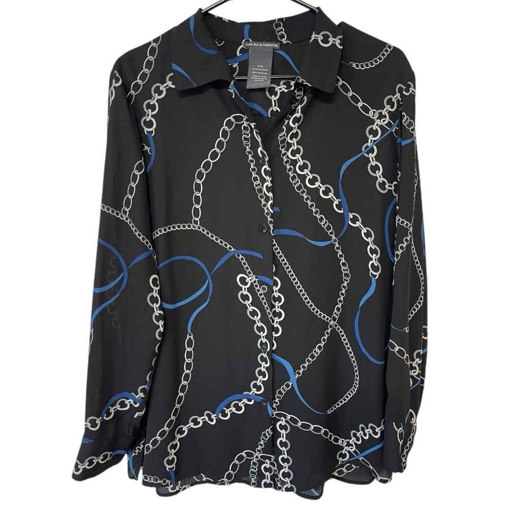 Chelsea & Theodore Chain Link Long Sleeve Blouse Size L